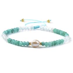 Bracelet Shamballa multi Amazonite Brsil, pierre de lune et perle d'eau douce (perles facettes 3-4mm)