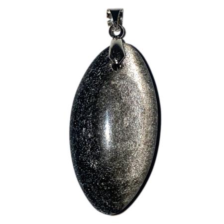 Pendentif obsidienne argentée Mexique AAA marquise acier inoxydable