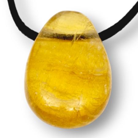 Pendentif fluorine jaune Chine A  (pierre trouée) + cordon