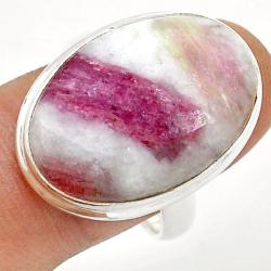 Bague tourmaline rose sur quartz Brsil AA argent 925 - Taille 60