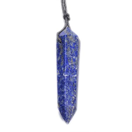 Pendentif pointe biterminée Lapis Lazuli Afghanistan AB + cordon (pierre trouée)