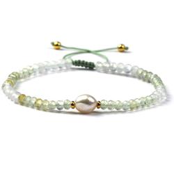 Bracelet Shamballa multi prhnite, pierre de lune et perle d'eau douce (perles facettes 3-4mm)